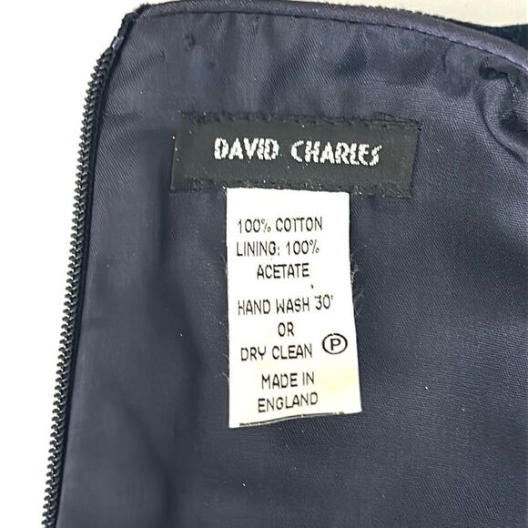 DAVID CHARLES Dark Blue Cotton Velvet Dress Floral Embroidery England sz 7 - Picture 8 of 10